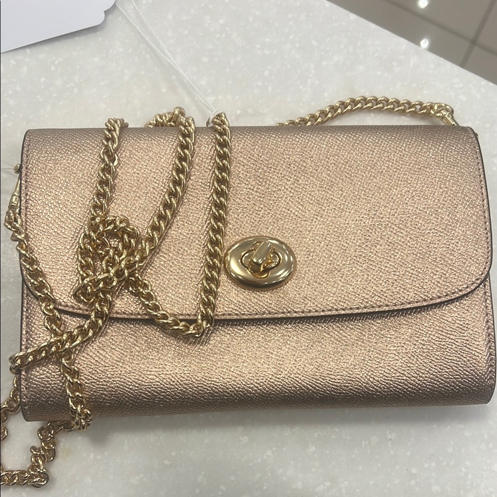 Coach gold clutch w metal chain
